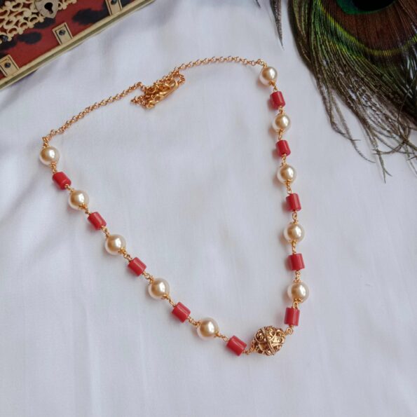 Classy Coral Pearl Necklace