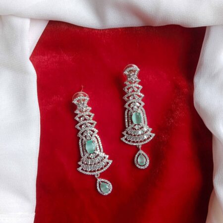 Stylich Long Pastel Green and AD Earrings