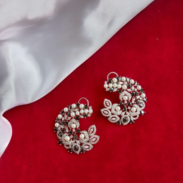 Black and AD Stone Stylish C Earrings