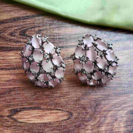 Designer Pink Oval Earrings