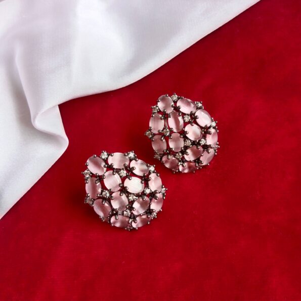 Designer Pink Oval Earrings