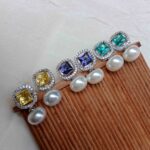 Gem Stone Earrings with Pearl Drop