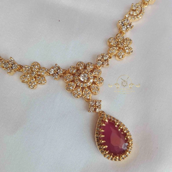 Dazzling Simle AD Neckset with Ruby Pendant