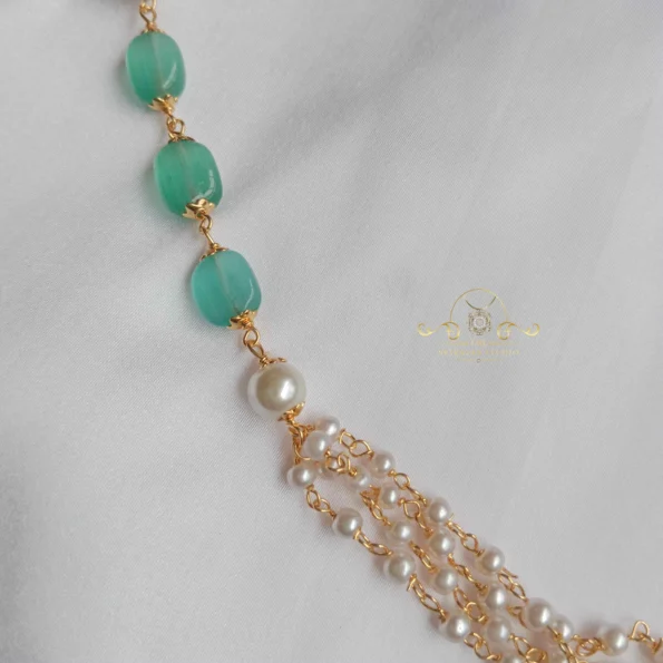 Green Bead With for Rows of Pearl Down Mala