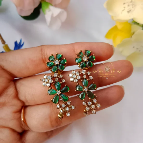 Emerald Flower and AD Long Earrings