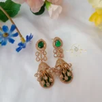 Shimmering Long Emerald AD Earrings