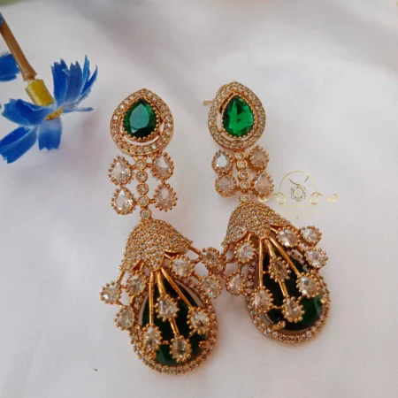 Shimmering Long Emerald AD Earrings