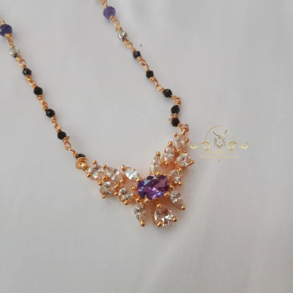 Victorian Black Bead with AD and Purple Stone