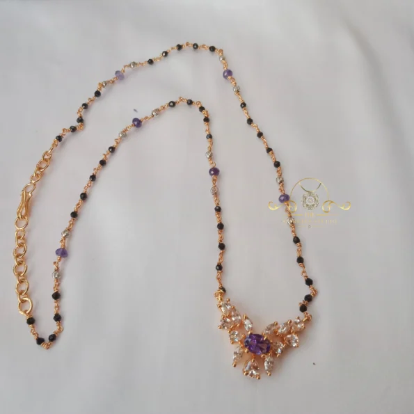 Victorian Black Bead with AD and Purple Stone