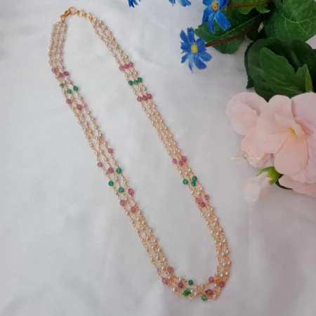Three Row Pearl and Colour Bead Mala
