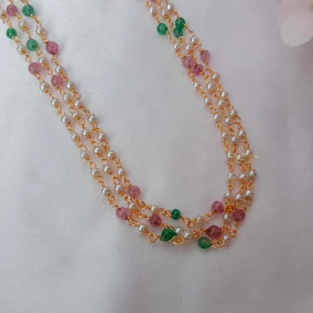 Three Row Pearl and Colour Bead Mala