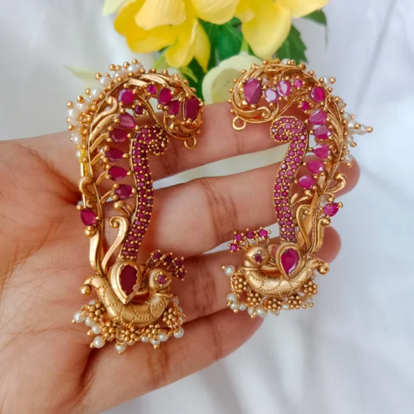 Antique Ruby Peacock Full Ear Earrings