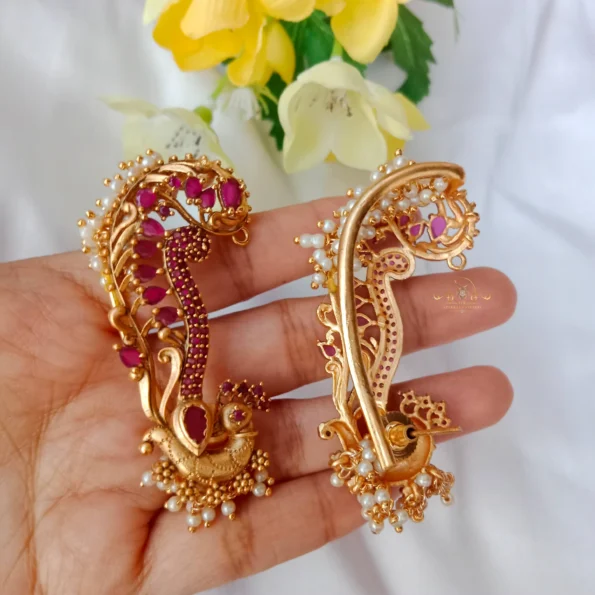 Antique Ruby Peacock Full Ear Earrings