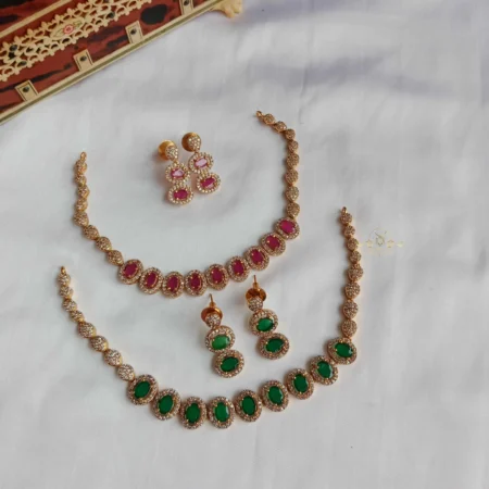 Dazzling Coloured Stone and AD Neckset