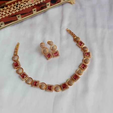 Square Ruby and Round AD Neckset