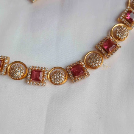 Square Ruby and Round AD Neckset