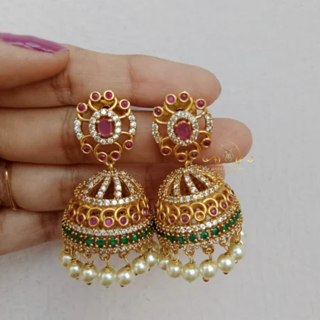 Beautiful Gold and AD Neckset with Pearl Drop Pendant