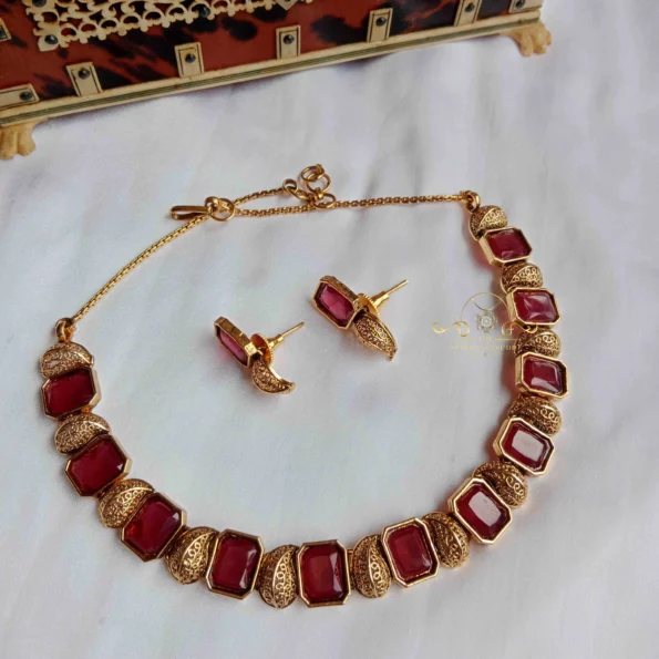 Antique Mango with Colour Stone Neckset