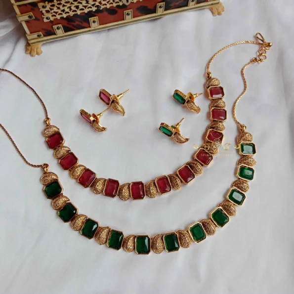 Antique Mango with Colour Stone Neckset