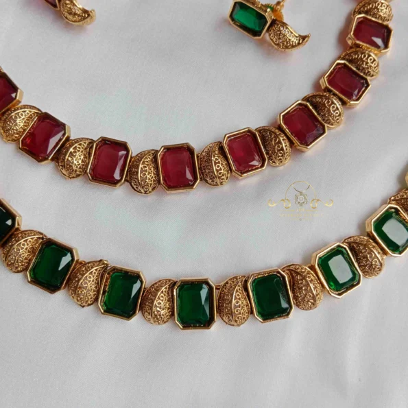 Antique Mango with Colour Stone Neckset