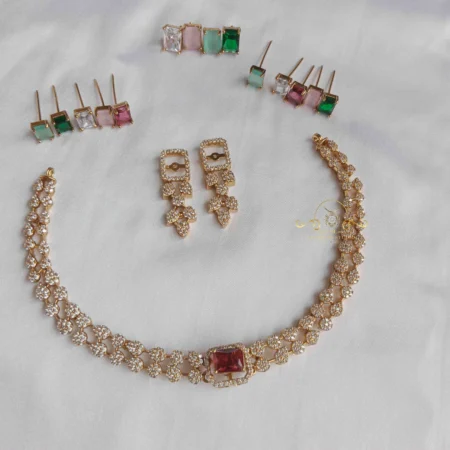 Dazzling Two Layer AD Neckset with Colour Changing Stones