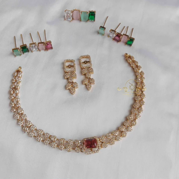 Dazzling Two Layer AD Neckset with Colour Changing Stones