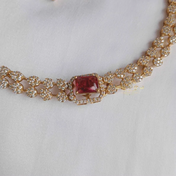 Dazzling Two Layer AD Neckset with Colour Changing Stones