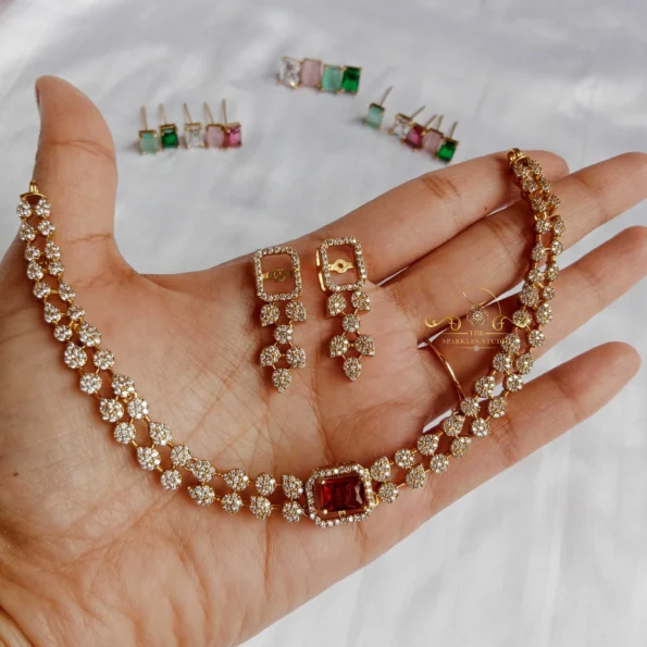 Dazzling Two Layer AD Neckset with Colour Changing Stones