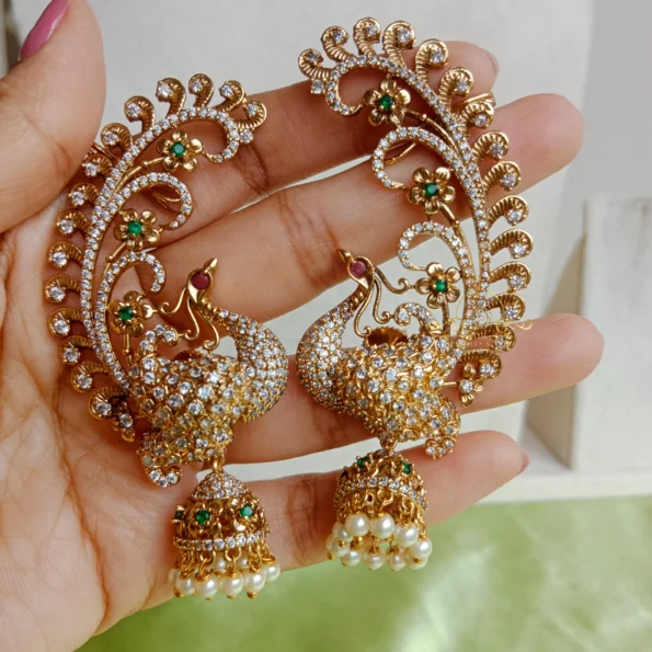 Sparkling Full Ear Peacock Earrings