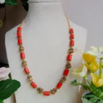 Cylinderical Coral and Antique Bead Necklace