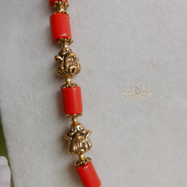 Cylinderical Coral and Antique Bead Necklace