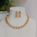Diamond Flowers with Gold Curves Necklace