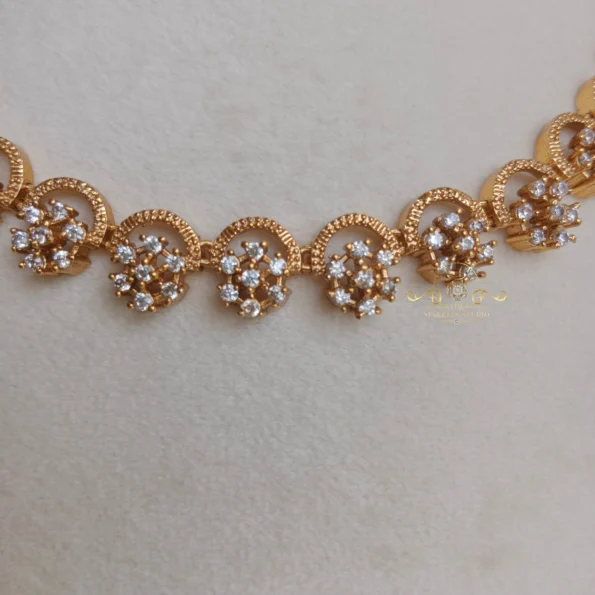Diamond Flowers with Gold Curves Necklace