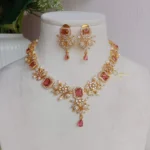 Ruby Stone with Flower and Leaf Neckset