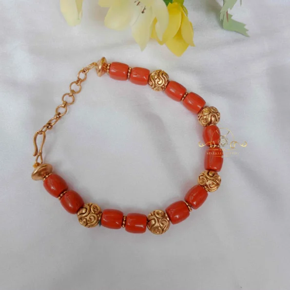 Adjustable Coral Antique Bead Bracelet