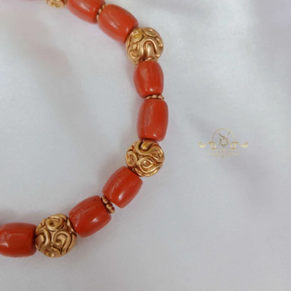 Adjustable Coral Antique Bead Bracelet