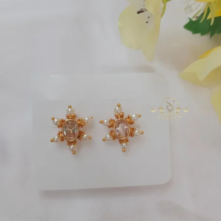Oval Stone Studs with Pearls