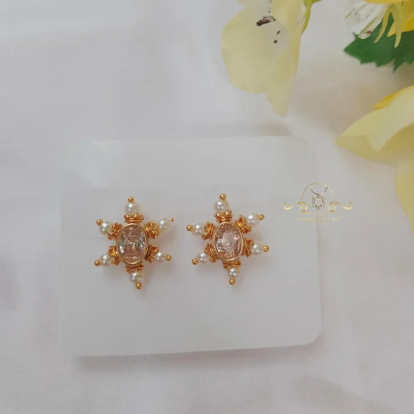Oval Stone Studs with Pearls