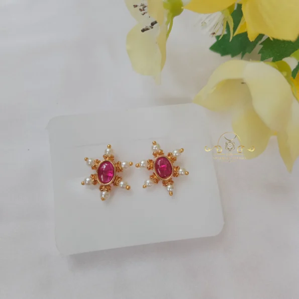 Oval Stone Studs with Pearls