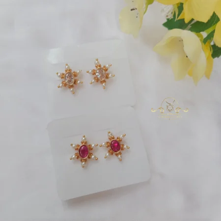 Oval Stone Studs with Pearls