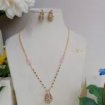Black Bead Chain with Pink Stone Pendant Set