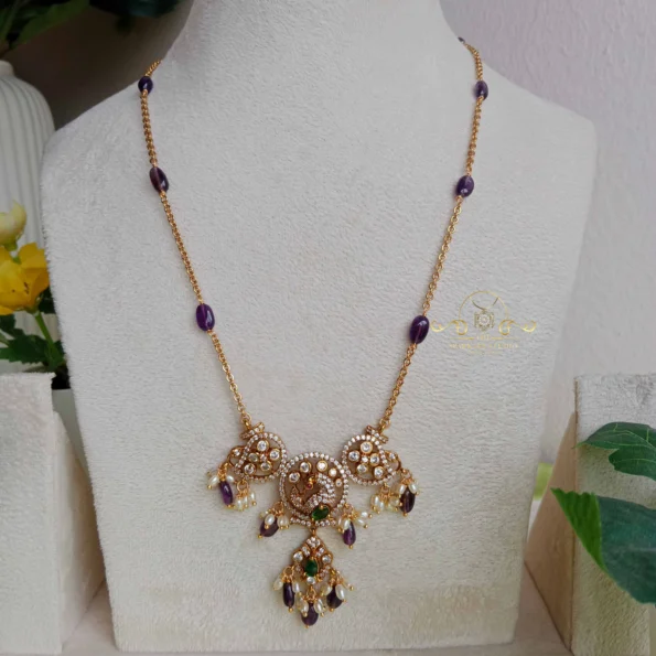 Peacock Victorian Pendant with Purple Bead