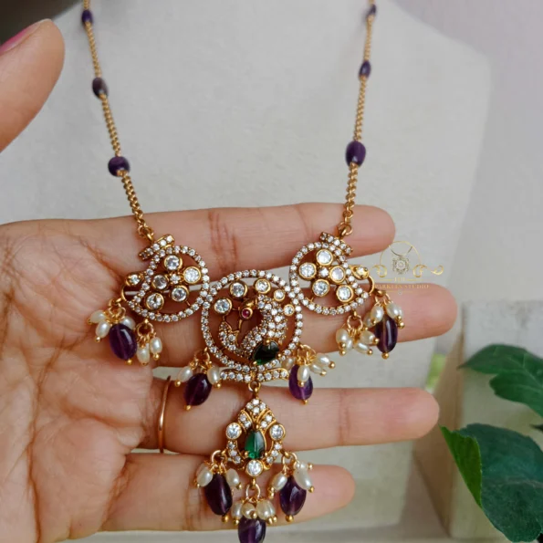 Peacock Victorian Pendant with Purple Bead