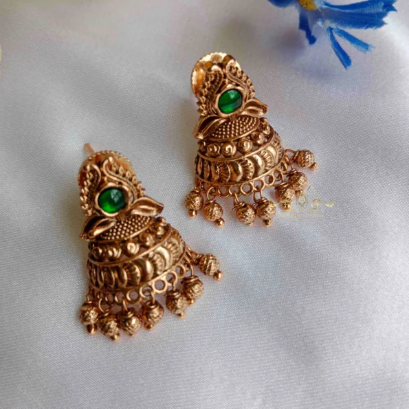 Pretty Green Stone with Half Jhumki Down