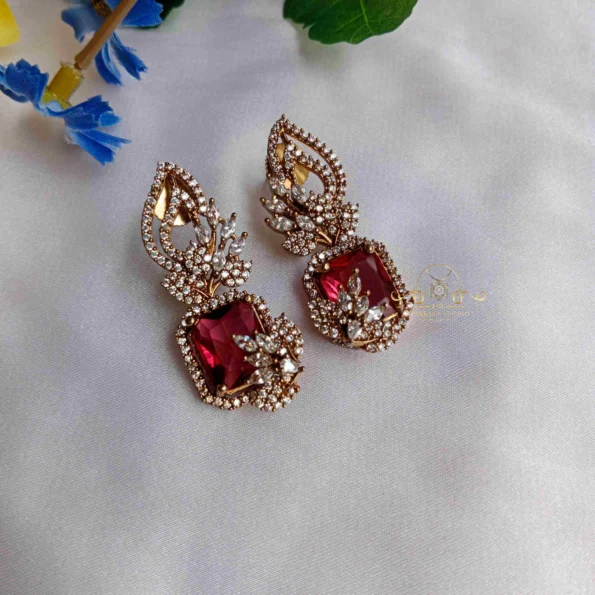 Shimmering Ruby Drop Victorian Earrings