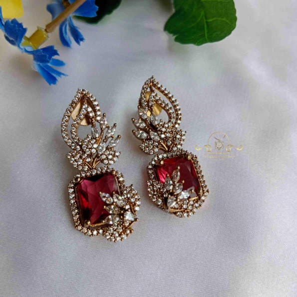 Shimmering Ruby Drop Victorian Earrings