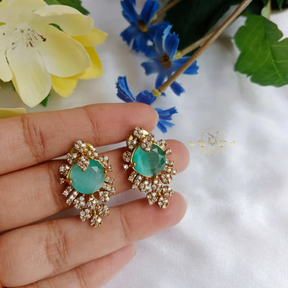 Pastel Green Stone AD Earrings