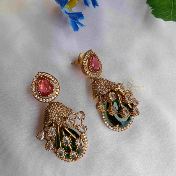 Victorian Green Drop and Red Top Earrings