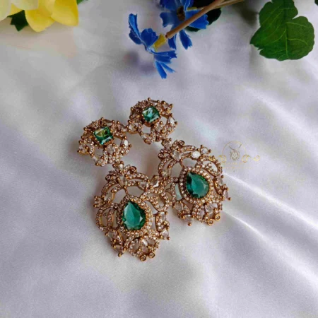 Grand Victorian Drop Earrings with Green Stone