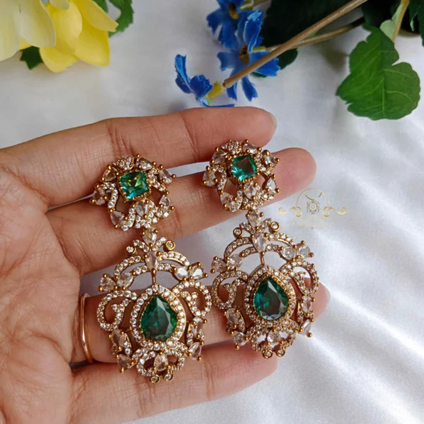 Grand Victorian Drop Earrings with Green Stone